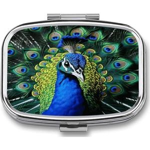 Blauwe Pauw Pil Doos Pil Organizer Pil Case 2 Compartiment Geneeskunde Pil Organizer Kleine Pil Case Pil Container Pillenhouder Leuke Pillendoos Mini Pillendoosje