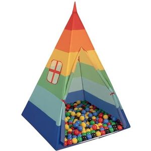 Selonis Tipi Tent Voor Kinderen Speelhuis Met 400 Ballen Indoor Outdoor Tipi, Multicolor: Zwart/Geel/Blauw/Rood/Groen