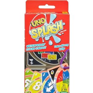 UNO Splash Card Game, 108 duurzame, waterdichte plastic kaarten plus clip