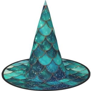 RLDOBOFE Heksenhoed zeemeermin vis schaal print bedrukte tovenaar hoed unisex Halloween hoed voor cosplay feest kostuum decoraties