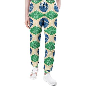 Brazilië Retro Vlag Mannen Joggingbroek Casual Joggers Broek Atletische Lounge Broek Met Zakken Voor Vrouwen