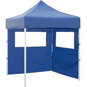 vidaXL Partytent met 2 Zijwanden Inklapbaar Feesttent Tuintent Tent Paviljoen Prieel Tuinprieel Tuinpaviljoen Zonwering Zonneluifel 2x2 m Staal Blauw