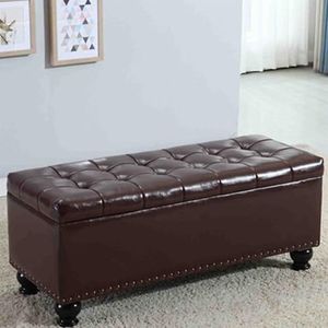 JAVYPPT Ottomans Krukken Opbergbanken Rechthoekige Opslag Voetbank Veranderen Schoenbank Opslag Bank PU Lederen Kussen Slaapkamer Bed End Kruk Klinknagel Decoratie (Helder Geel, 100 * 40 * 42 cm)