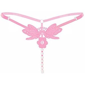 UKKO Dames ondergoed 3 stuks verstelbare maat sexy dames vlinder borduurwerk parel G-string lage taille string vrouwen slips kralen slipje roze één maat