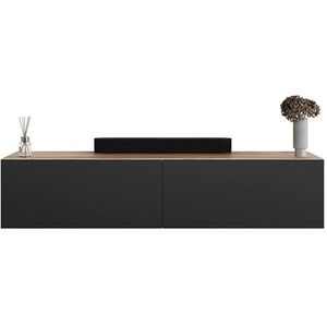 Planetmöbel TV opzetkast 280 cm goud eiken/antraciet, tv-kast met 4 kleppen als opbergruimte, lowboard hangend of staand, dressoir woonkamer