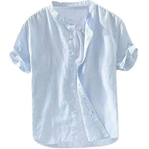 Heren Overhemd Met Knopen, Katoenen Blouse Met Korte Mouwen, Eenvoudig, Casual Zomershirt Met Korte Mouwen heren t-shirt(Blue B,XXL)
