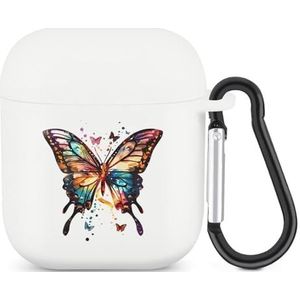 Aquarel Vlinder Leuke Case Voor AirPods 2 & 1 Schokbestendige Beschermende Hoofdtelefoon Gevallen Cover Met Sleutelhanger Voor Mannen Vrouwen