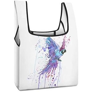 Aquarell Lila Papegaai herbruikbare boodschappentassen, opvouwbare boodschappentassen, grote opvouwbare draagtas met lange handgrepen