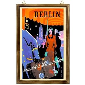 Boerderij ingelijst houten bord Berlijn Duitsland Duits Europa Europese Vintage Reizen Art Advertentie Print Muur Opknoping Houten Fotolijst Morden Home Decor 30x25cm