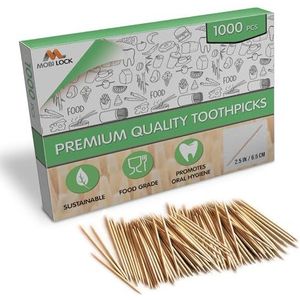 1000 Stuks bamboe tandenstokers - Dubbelzijdige houten stokjes - Voor persoonlijke hygiëne, hapjesspiesjes, cocktailprikkers, tandenstoker of knutselwerk - van Mobi Lock