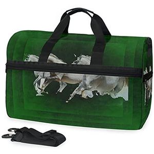 Green Art Paard Sport Zwemmen Gym Tas met Schoenen Compartiment Weekender Duffel Reistassen Handtas voor Vrouwen Meisjes Mannen