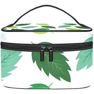 Groene bladeren patroon lente make-up organizer tas, reizen make-up tas organizer case draagbare cosmetische tas voor vrouwen en meisjes toiletartikelen, Meerkleurig, 22.5x15x13.8cm/8.9x5.9x5.4in