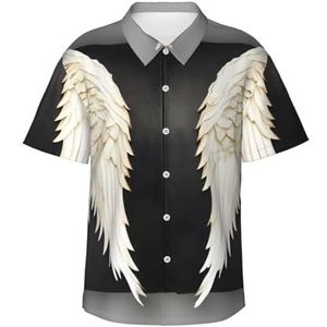 Klassiek Hawaïhemd met engelenverenprint voor heren, button-down, tropisch overhemd, casual strandkleding, Zwart, S