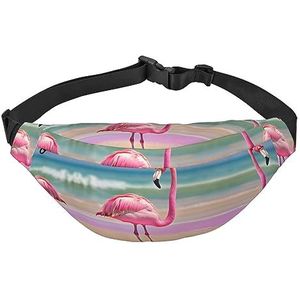 Waterdichte polyester heuptas met - lichtgewicht en duurzame crossbodytas voor mannen en vrouwen orka orka orka, Een roze flamingo op het strand, Eén maat
