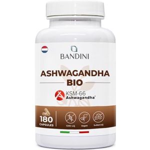 Bandini® Ashwagandha BIO KSM-66® Veganistisch (180 capsules) - Premiumkwaliteit: Biologische Ashwaganda - Natuurlijk supplement van Withania Somnifera-poeder - Ayurvedische remedie tegen stress