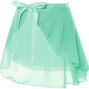 Chiffon dansrok kinderen meisjes chiffon ballet dans rok kant up schort dansen rok ballet praktijk kleding dans dragen tule tutu gaas rok ballet wikkelrok chiffon, groen, M