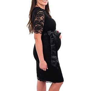 Herzmutter Zwangerschapsjurk feestelijk - Bruiloft - Elegante-knielange - zwangerschapsjurk met kant - trouwjurk - voor gelegenheden-feest - Crème-Wit-Champagne-Blauw-Rosé – 6200 (S, Zwart)