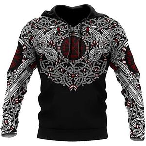 Heren Viking Celtic Knot Full Print Hoodies Sweatshirt, Unisex Rits Pullover Casual Sportkleding, Nordic 3D Digital Print Harajuku Hoodie Met Lange Mouwen S-5XL