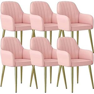 GEIRONV Lederen keukenstoelen set van 6, met ergonomische armleuningen rugleuning en koolstofstaal vergulde voetteller lounge woonkamer receptie stoel Eetstoelen (Color : Pink, Size : 83 * 41 * 42cm)