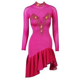 Danskostuums Wedstrijd Latijnse dansjurken voor dames Zwarte rok met lange mouwen Vrouwelijke scène Professionele Chacha Ballroom-kledingstukken (Color : Rose Red, Maat : XL)