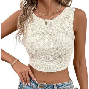 OHERUWKLS Dames Zomer Strakke Sexy Mouwloze Mode Effen Kleur Backless Geknoopt Vest,Beige,L