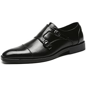 Formele schoenen Oxford for heren Slip-on Monk Strap Cap Teen Zwart gepolijste teen PU-leer Blokhak Rubberen zool Antislip Wandelen (Color : Black, Size : 39 EU)