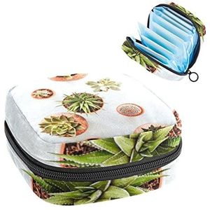 Periode Pouch Draagbare Tampon Opbergtas,Tampon Houder voor Portemonnee Vrouwelijke Product Organizer,Pot Cultuur Vetplanten, Meerkleurig, 4.7x6.6x6.6 in/12x17x17 cm