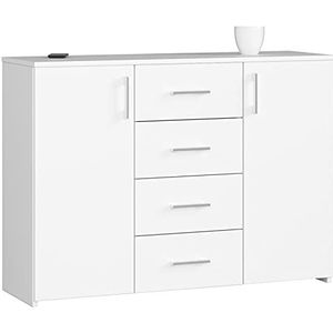 AKORD Commode K45 met 4 laden en 2 opbergvakken met deuren | voor de woonkamer slaapkamer kast kantoor studeerkamer | modern functioneel design | B110 x H80 x D35 cm, gewicht 43 kg | wit