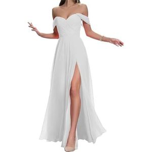 SAMHO QXYMA253 Bruidsmeisjesjurken voor dames, off-shoulder chiffon, liefje, galajurk, formele jurken voor bruiloftsgast, Wit, 44