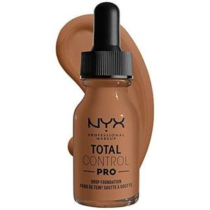 NYX Professional Makeup Total Control Pro Drop Foundation, vloeibare make-up, individuele en opbouwbare dekking, veganistische formule, True to Skin-afwerking, 13 ml, kleur: mahogony