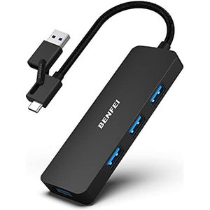 Benfei USB Splitter - USB 3.0 Hub met 4 Poorten - USB A 3.0/ USB C Hub - Zwart