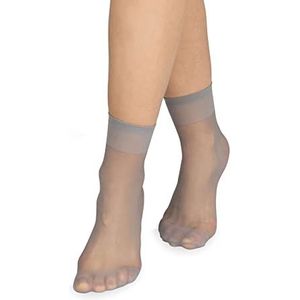 NOQ Damessokken boven de enkel, effen, 15 denier, transparant, mat, drukvrij, met comfortabele tailleband, eenheidsmaat, twee paar, casual, kantoor, dames, ronde lengte, sk-elastaan, asgrijs, Eén Maat