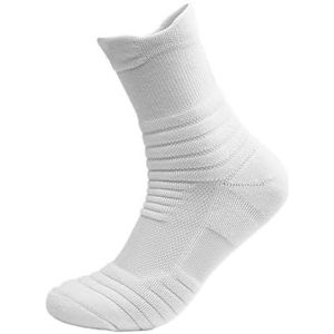 YIJIANUO Heren Sokken Compressie Kousen Ademend Basketbal Sport Fietsen Sokken Vochtafvoerende Hoge Elastische Buis Sport Sok 3 Paar, Wit, EU 38-45