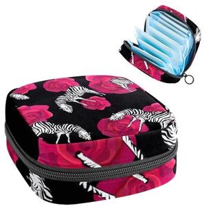 Opbergtas voor maandverband, menstruatiecup zakje, menstruatiezak, organizer voor vrouwelijke pads, tampons, zebradier bloemenpatroon
