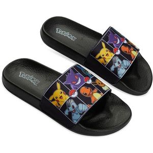 Pokemon Jongens Slides, Strand of Zwembad Schoenen voor Kinderen - Gamer Geschenken, Zwart/Multi, 13.5 Big Kid