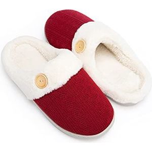 Chantomoo House pantoffels voor dames, comfortabel traagschuim, pluche, voor de slaapkamer, gevoerd met imitatiebont, warme pantoffels, slip-on lichte schoenen, indoor outdoor anti-slip rubberen zool gezellig, rood, 38/39 EU