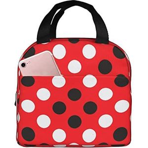 JYQCNSMJYB2 Rood Wit Polka Dot Print Licht Duurzame Tote Bag voor Kantoor Werk School Geïsoleerde Lunch Box voor Vrouwen en Mannen