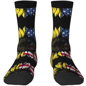Zonnebloem Amerikaanse vlag volwassen grappige 3d sokken crew sokken nieuwigheid sokken gag geschenken, zachte gezellige sokken., Zwart, Eén Maat