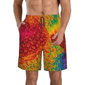 MGGAklp Tie Dye Hippies Print Casual Shorts Heren Elastische Taille Trekkoord Lichtgewicht Outdoor Zomer Strand Shorts, Wit, S