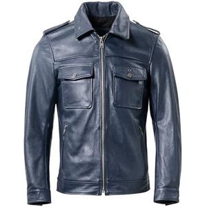 A&M Express Heren Casual Stijl Shirt Kraag Faux Lederen Jas Zwart & Blauw - Slimfit Biker Flap Pocket Fashion Jacket, Blauw, M