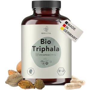 BIONUTRA® Triphala bio capsules hooggedoseerd, 1200 mg/dag, residugecontroleerd, Duitse productie, vegan, lactose- & glutenvrij, zonder toevoegingen, Triphala bio poeder, 270 stuks x 600 mg