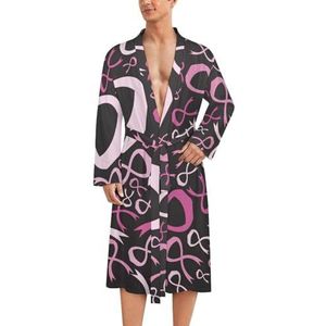Borstkanker bewustzijn roze lint herenmantel zachte badjas pyjama nachtkleding loungewear ochtendjas met riem 2XL