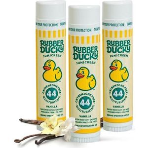 Rubber Ducky Kid's SPF 44 lippenbalsem, hydraterend, vitamine E, UV-bescherming voor alle weersomstandigheden, breed spectrum en uv-bescherming, waterdicht 80 minuten, geurloos, helder, vanille (3