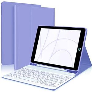 Toetsenbordhoes voor iPad Pro 11 inch (M4) 2024, 7-Kleuren Achtergrondverlichting, Magnetisch Afneembaar Draadloos Toetsenbord met S-Penhouder,Purper