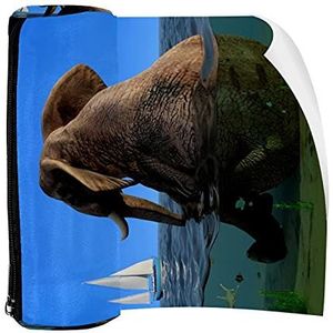Potlood Case Pen Tas Houder met Rits Coin Organizer Tassen Make-up Cosmetische Pouch voor Vrouwen Tiener Meisjes Jongens Kinderen, Dikke Olifant Zittend Water Ziet Schip