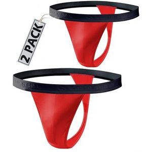 Sesto Senso Heren Gstring Ondergoed Katoen Sexy Thong Panties XL 2 Pack Rood