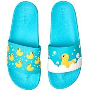 Dedoles Slides & Slippers voor Dames, Heren & Kinderen Zwembad Sandalen Grappige Boeken Koffie Feest Pizza Vos Beer Lama Wolken Schoeisel Cadeau, kleur: Blauw, motief: Drijvende eendjes, grootte: 36