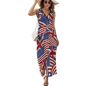 Retro Amerikaanse En Britse Vlag Maxi Jurk voor Vrouwen Mouwloze Lange Zomer Jurken Strandjurken A-lijn XL