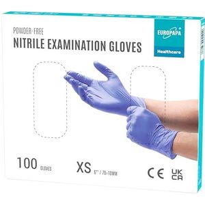 EUROPAPA® 100 x nitrilhandschoenen, lila box, wegwerphandschoenen, onderzoekshandschoenen, nitril handschoenen, poedervrij, zonder latex, niet-steriel, latexvrij, wegwerphandschoenen (XS, Lila)