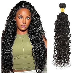 Salharer Water Wave Human Hair Bundles Single Extensions Machine Double Wefts Unprocessed Remy Weave #1B Black Color for Woman 24 Inch